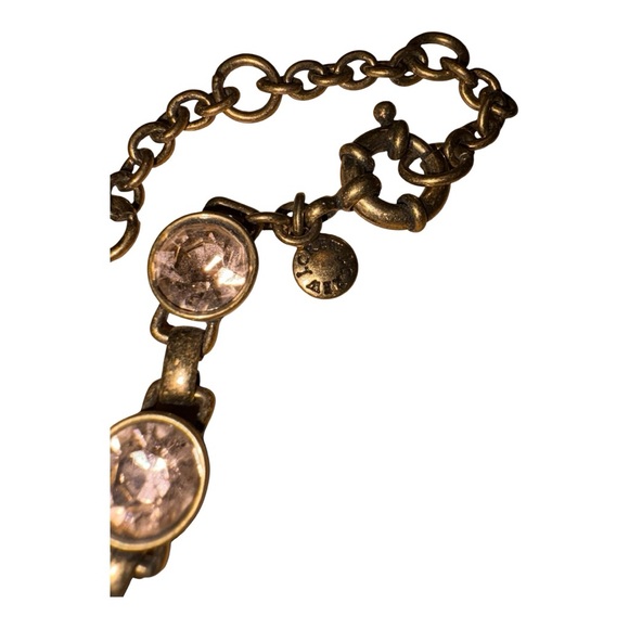 J.CREW Vintage Champagne Crystal Link Necklace Antique Gold-Tone ribbon ties JB9 - Picture 3 of 6